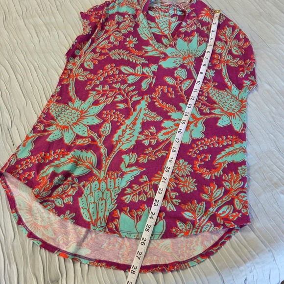 3 /$30 Soft Surroundings Floral Knit Tunic Top Purple Turquoise‎ Orange Small - Picture 10 of 10